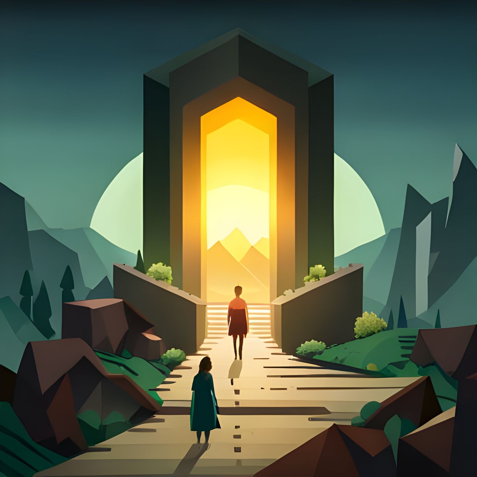 Epic Interdimensional Stone Cube in Maximalist Style