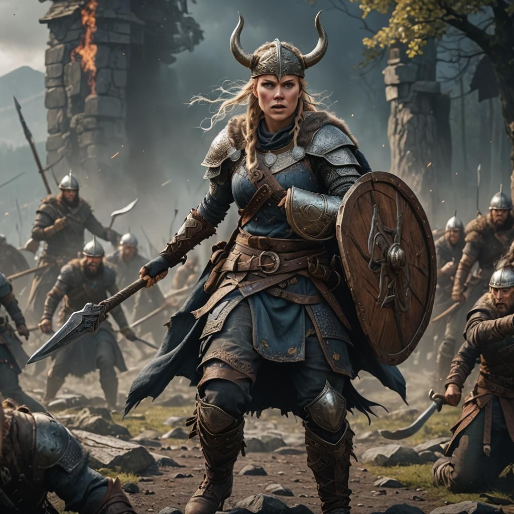 A viking woman in full combat  gear. detailed matte painting, deep color, fantastical, intricate detail, splash screen, ...