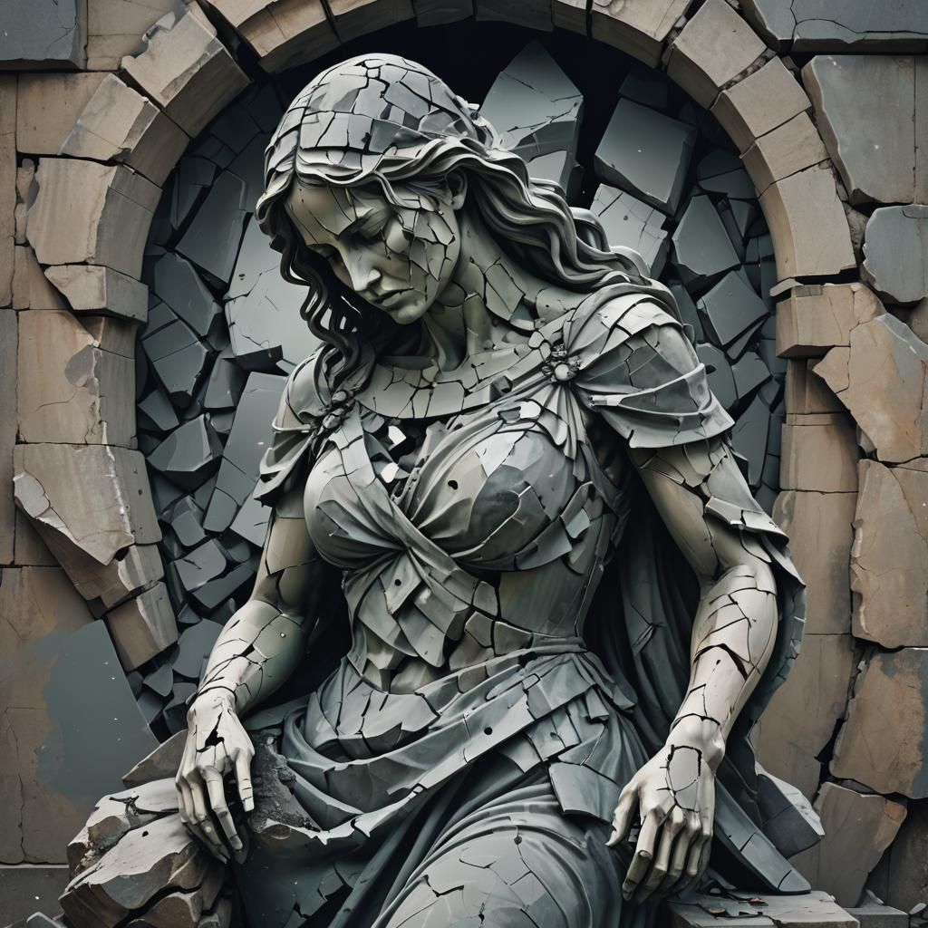 Eerie Digital Painting of Broken Stone Woman