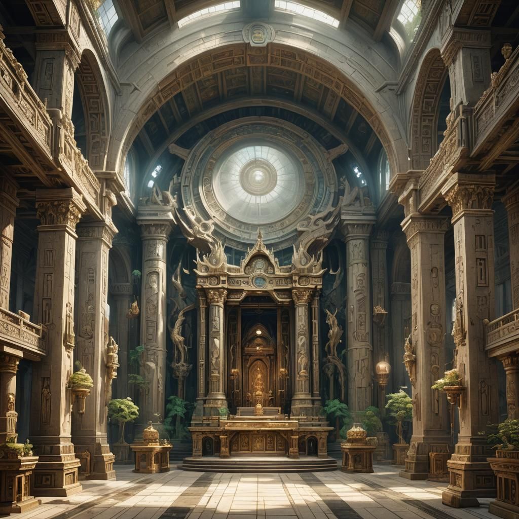 Fantasy Temple Nave Featuring Creation Symbols