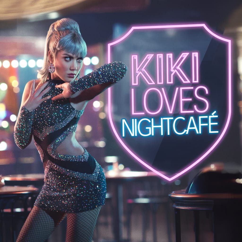 Cool  Posing in Sparkly Dress bokeh "Kiki loves Nightcafe" w...
