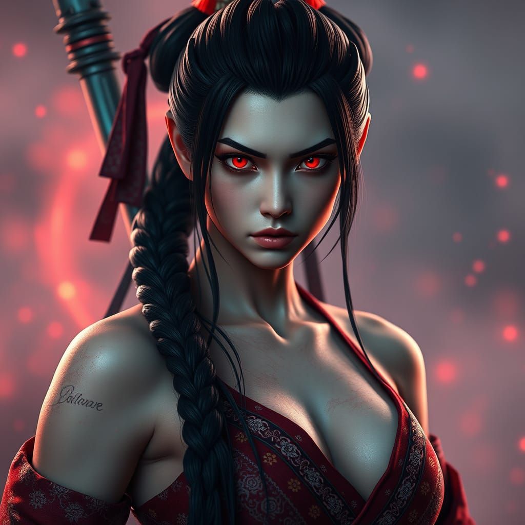 Surreal Samurai Warrior Woman in Ethereal Fantasy Portrait