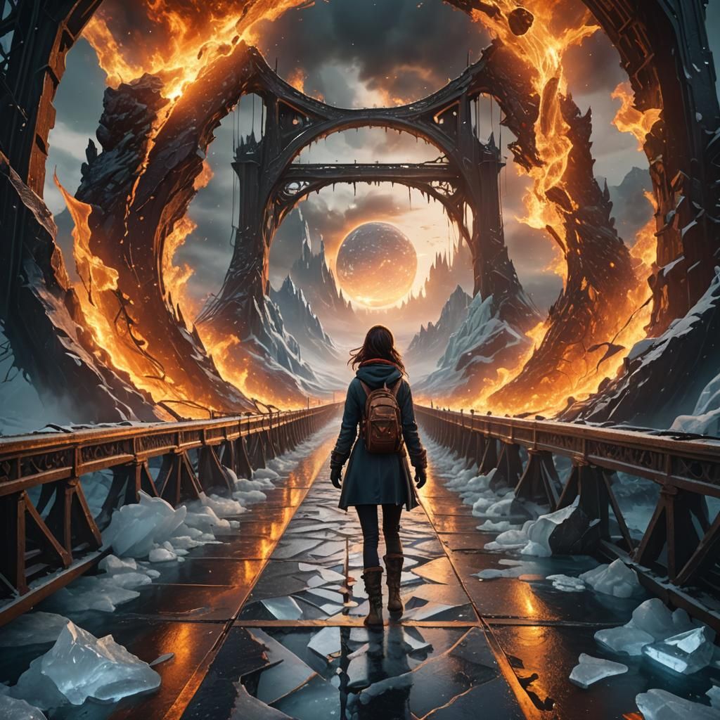 Frozen Fire Worlds Meet in Detailed Matte Painting