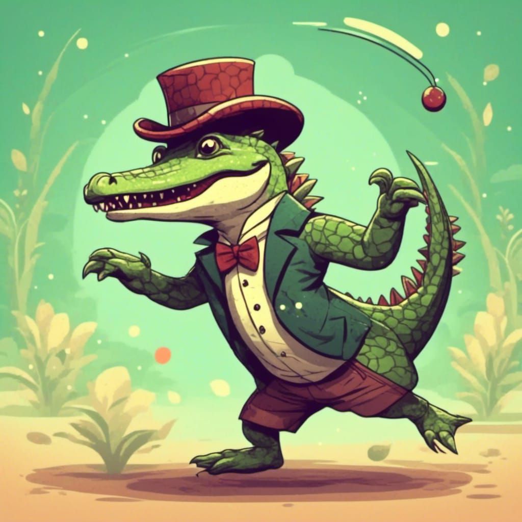 Chibi Crocodile Tap Dancer in Fancy Hat