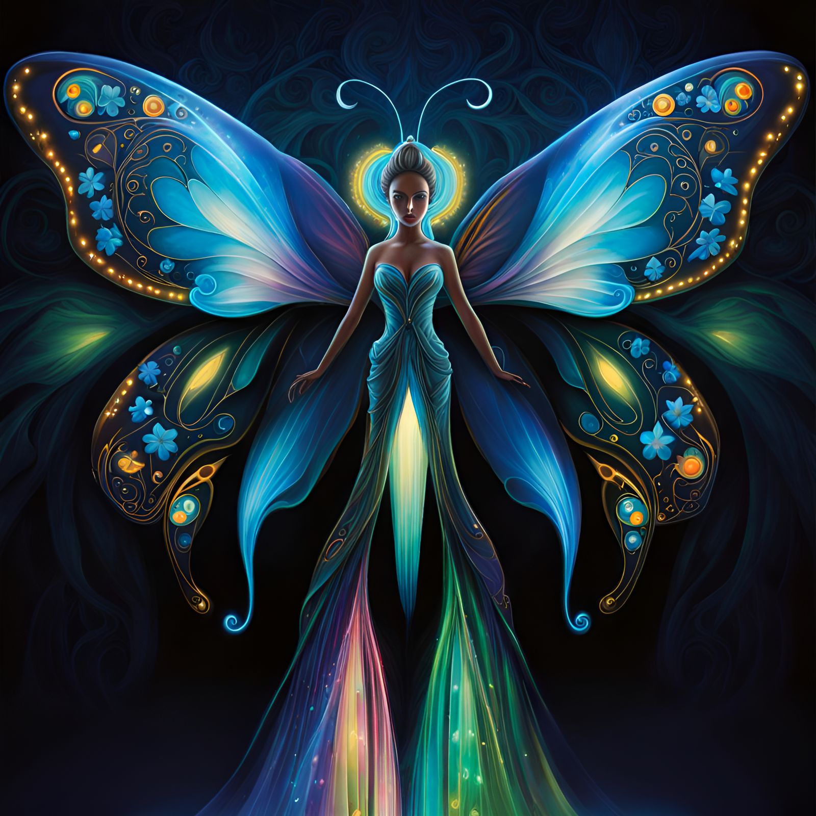 Bioluminescent Butterfly Fairy in Psychedelic Forest