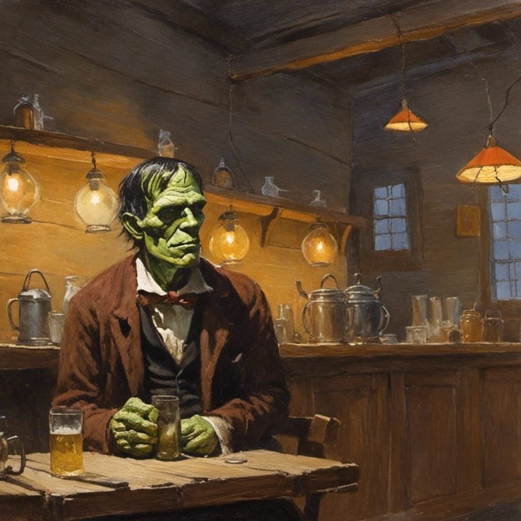 Gentleman Enjoying Beer in Gouache Painting Style