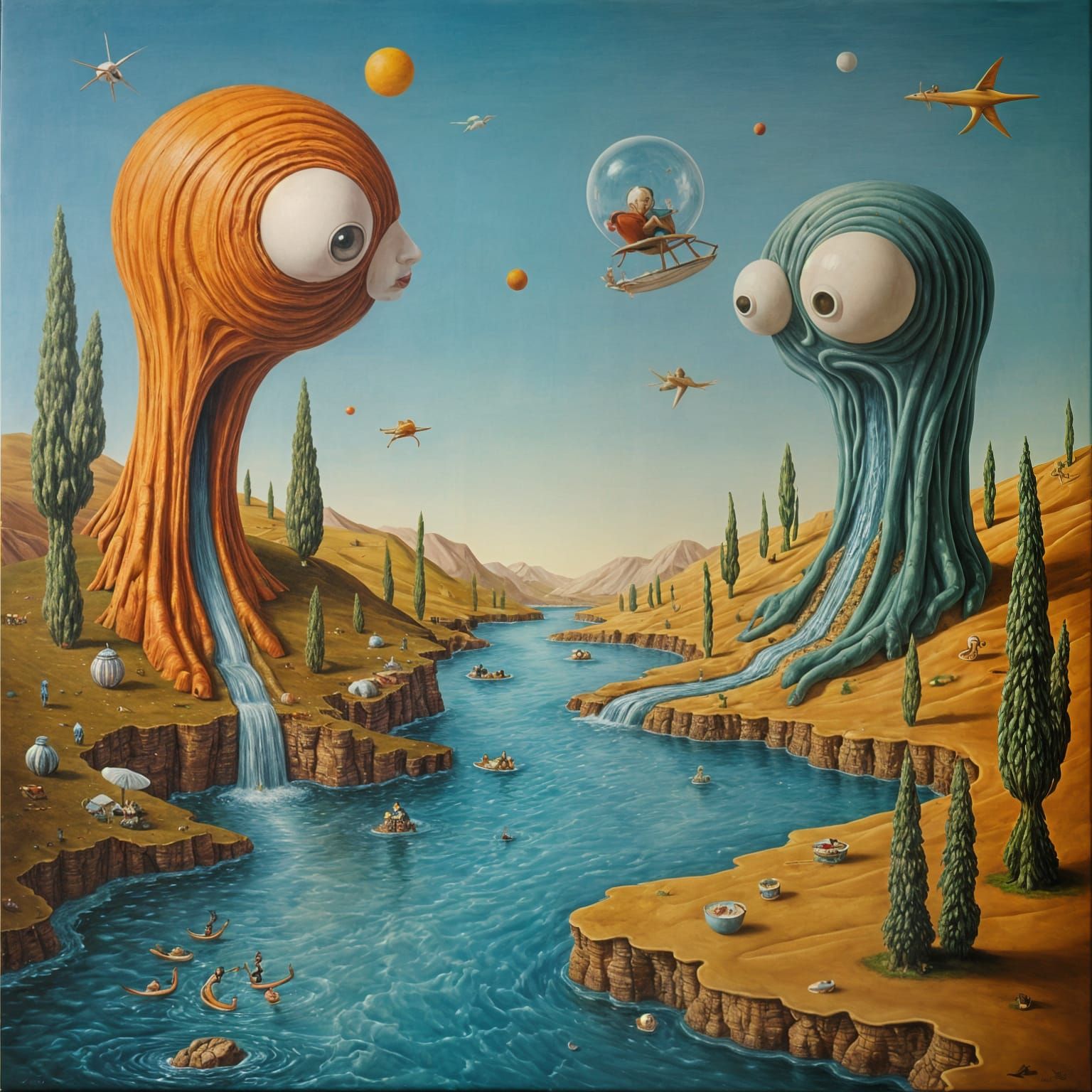 Surreal Landscape with Expressive Water Systems