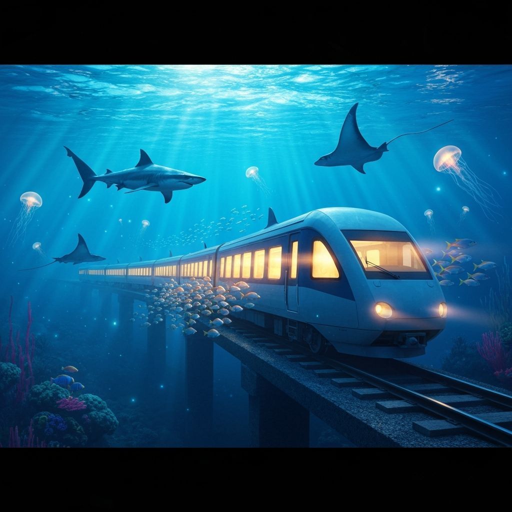 Futuristic Train Speeding Through Deep Ocean