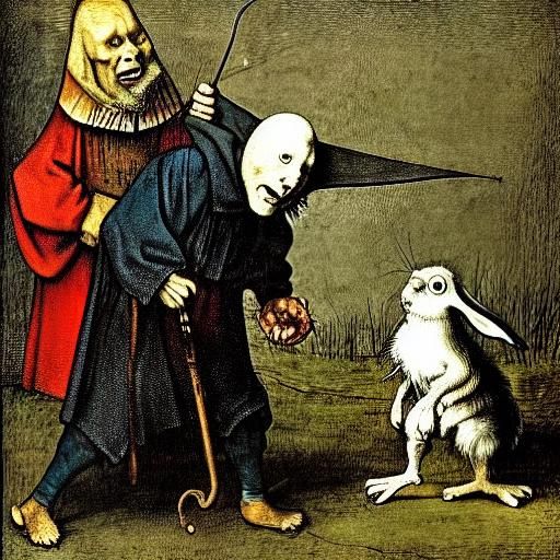 Rabbit's Escape: A Bosch and Rembrandt Inspired Scene