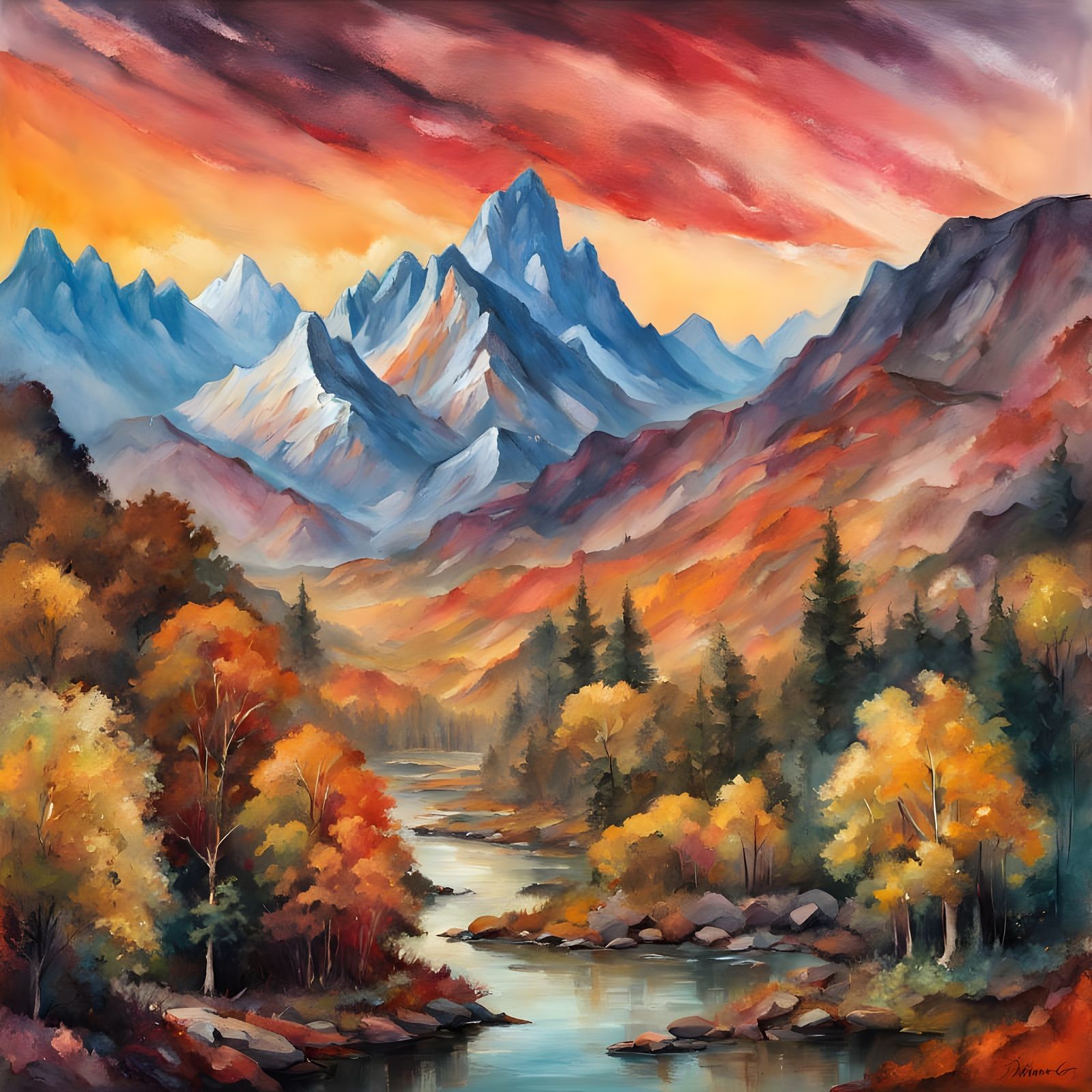 Psychedelic Autumn Landscape Inspired by Studio Ghibli