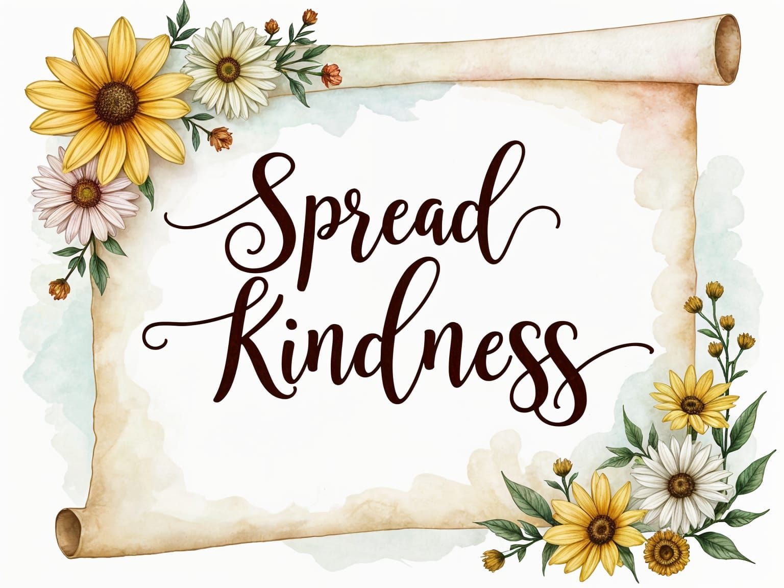 Elegant Scroll: Spread Kindness in Watercolor