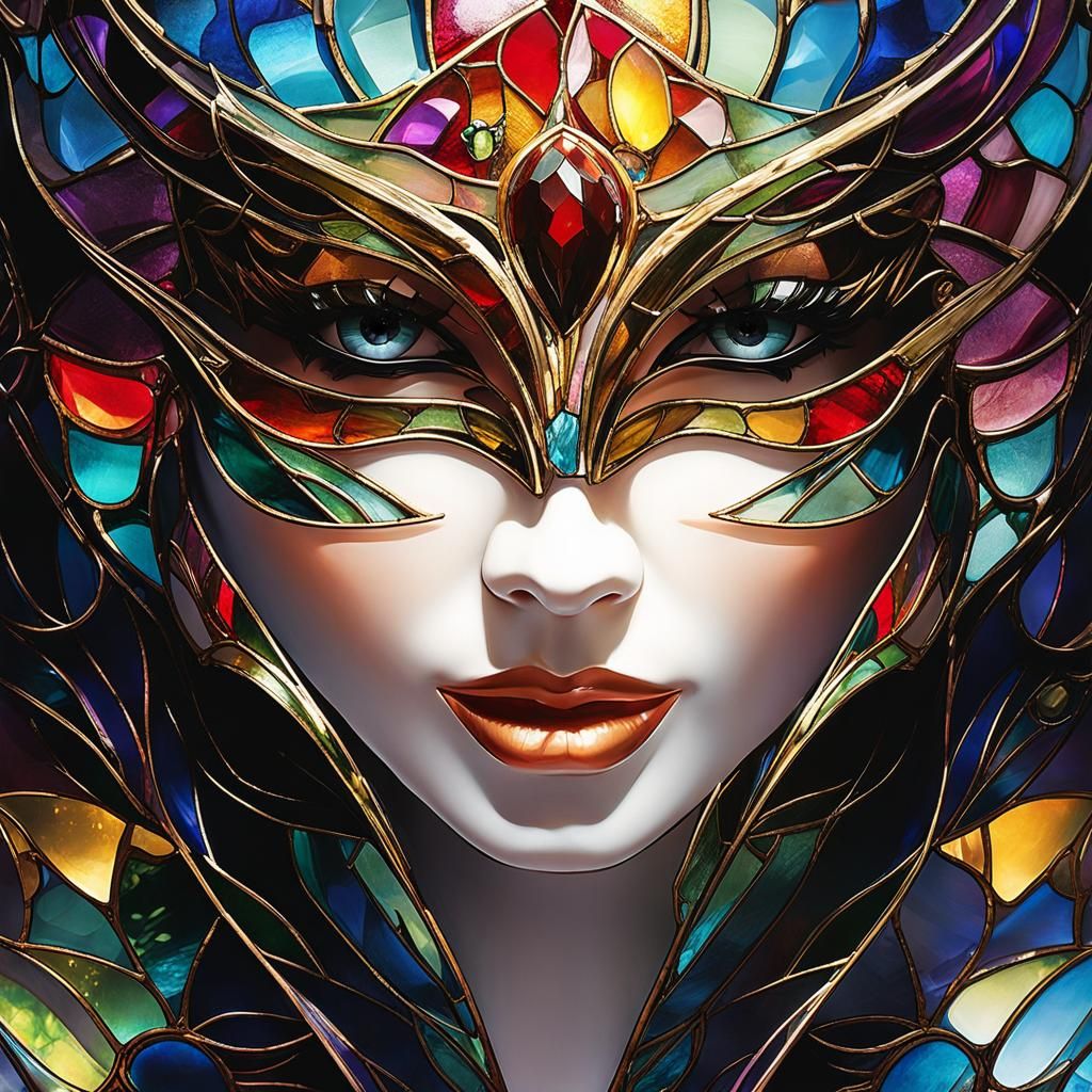 Stained Glass Goddess with Masquerade Mask