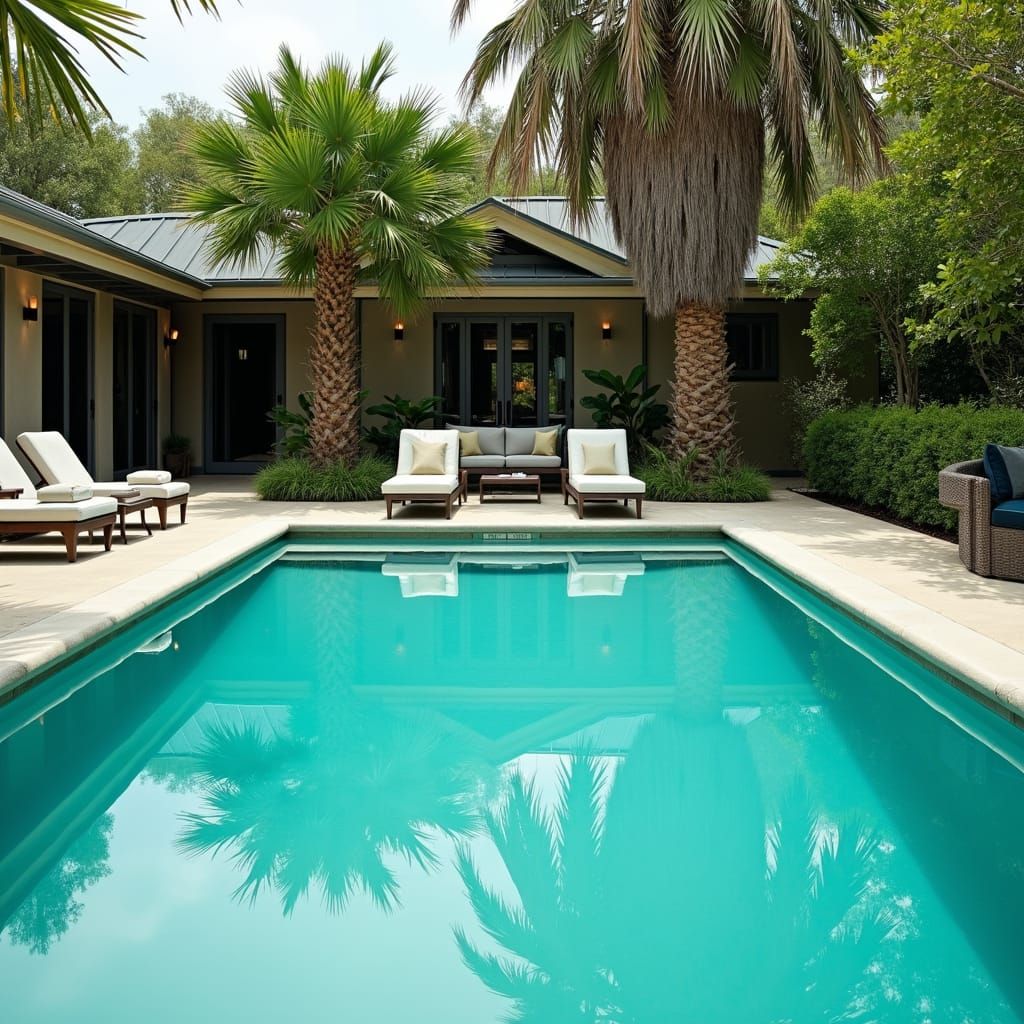 Serene Pool Scene Inspired by Modern Masters