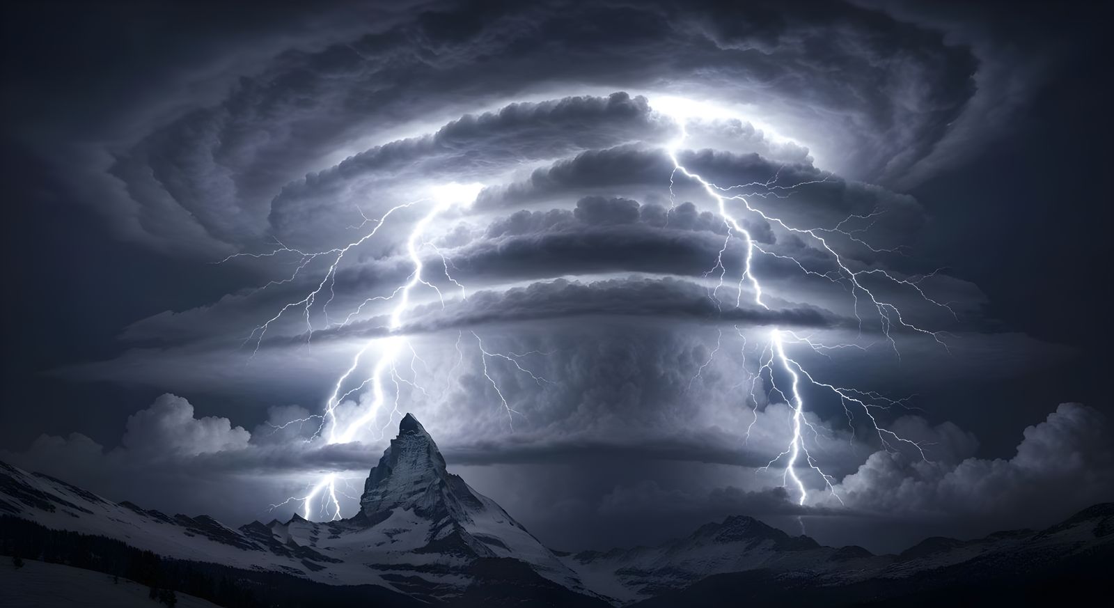 Epic Storm Over The Matterhorn With Lightning