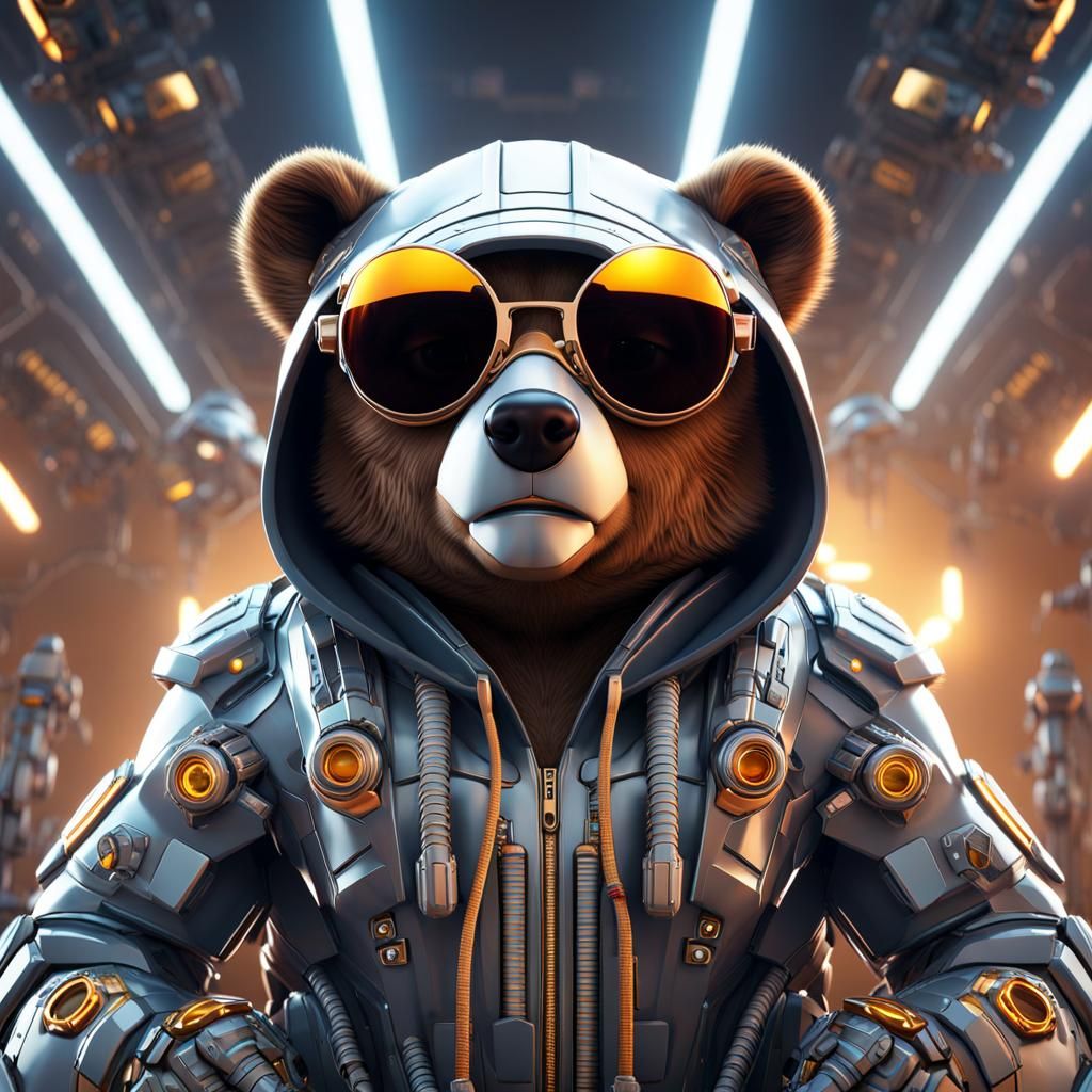 Pixel Art Bear with Hoodie and Sunglasses
