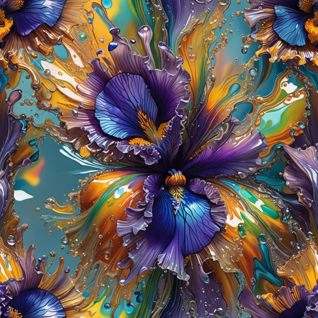 Psychedelic Meltglass Iris in Hyperrealistic Style