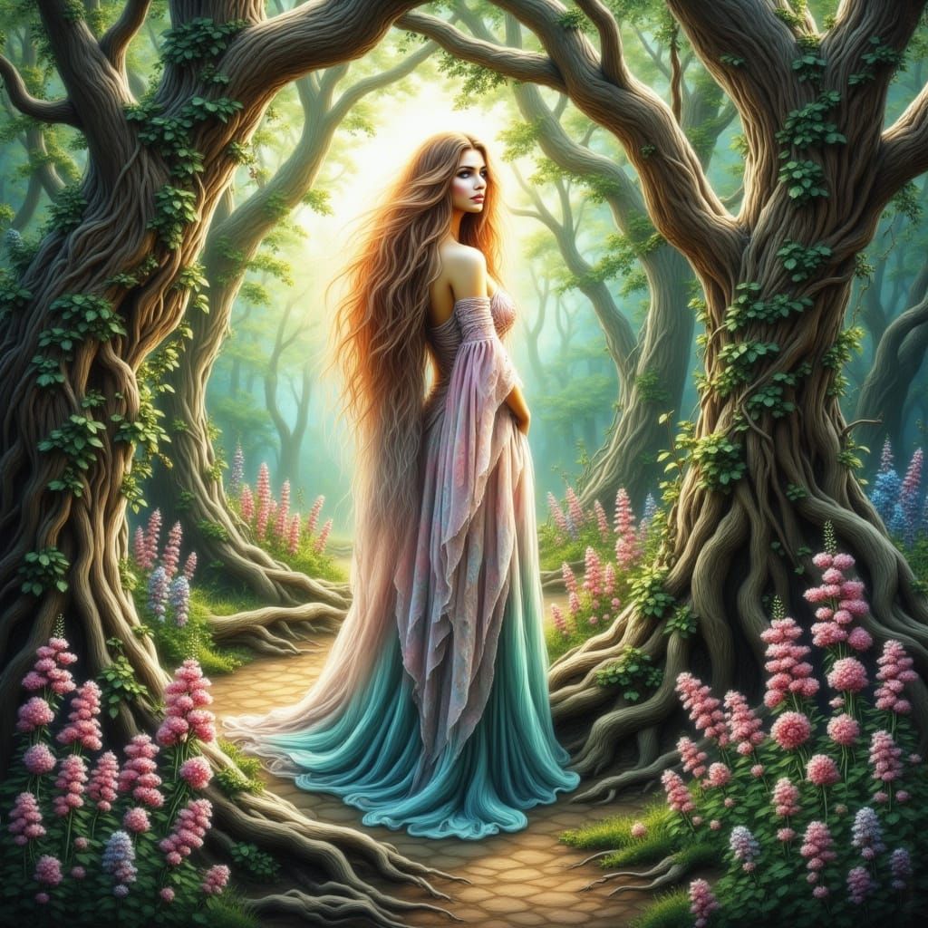 Ethereal Titania, Seelie Queen, in Whimsical Faerie Realm