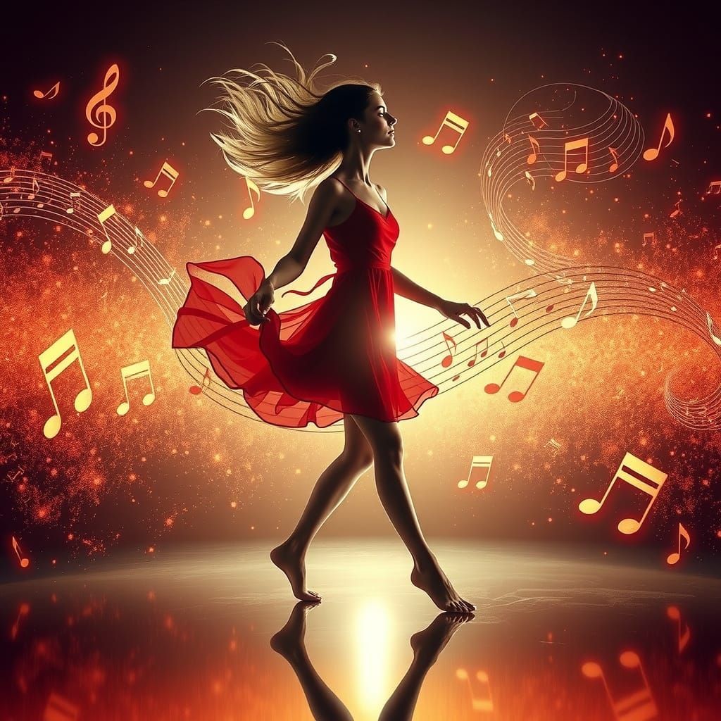 Ethereal Dance of a Young Ballerina in a Fiery Glow