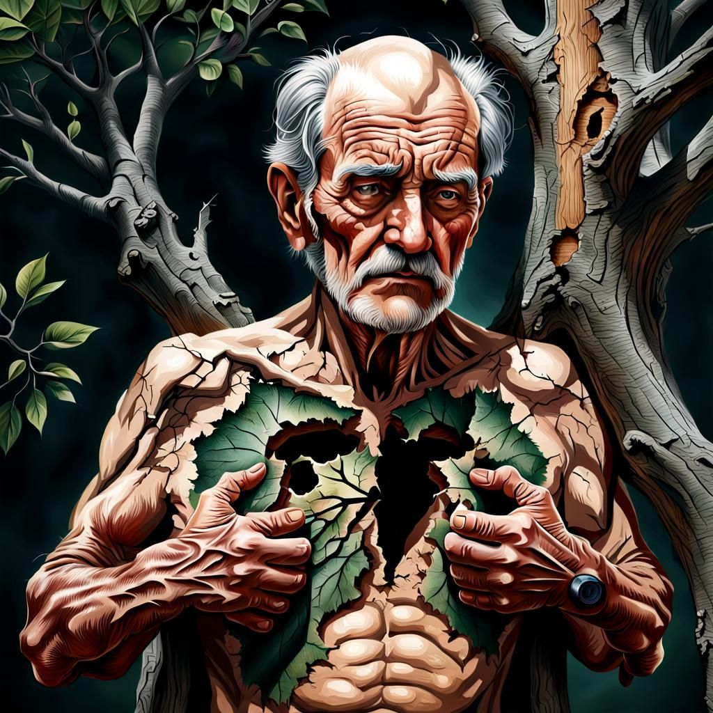 Surreal Tree Growing From Man's Chest