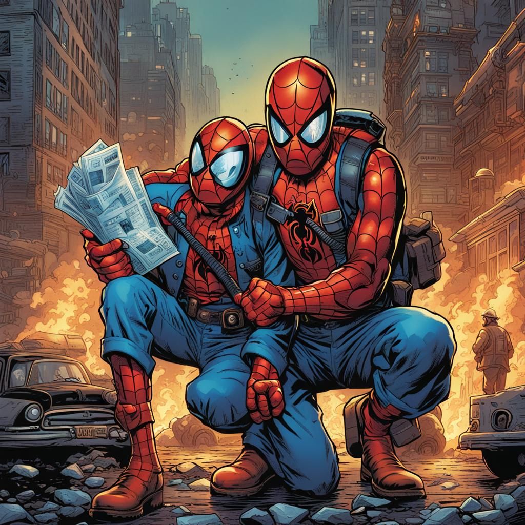 Spider-Man as Firefighter in Comic Book Art