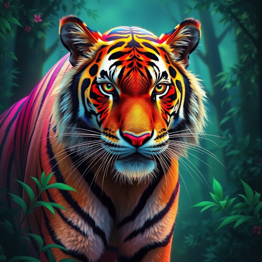 Iridescent Rainbow Tiger in Emerald Forest