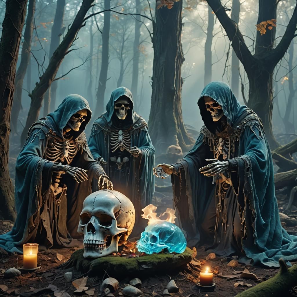 Enchanted Forest Ritual with Skeletons in Dark Fantasy