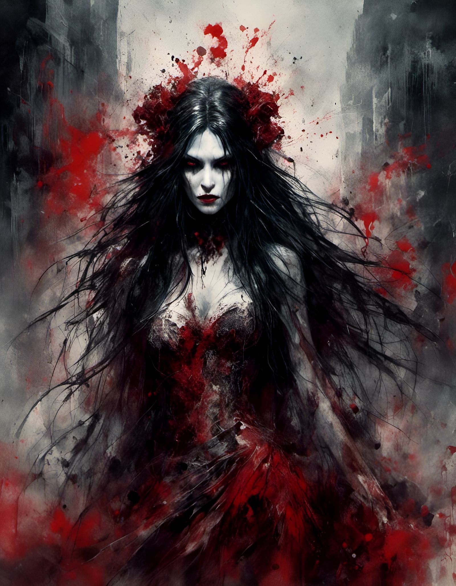 Strikingly Beautiful Vampire Queen in City Setting