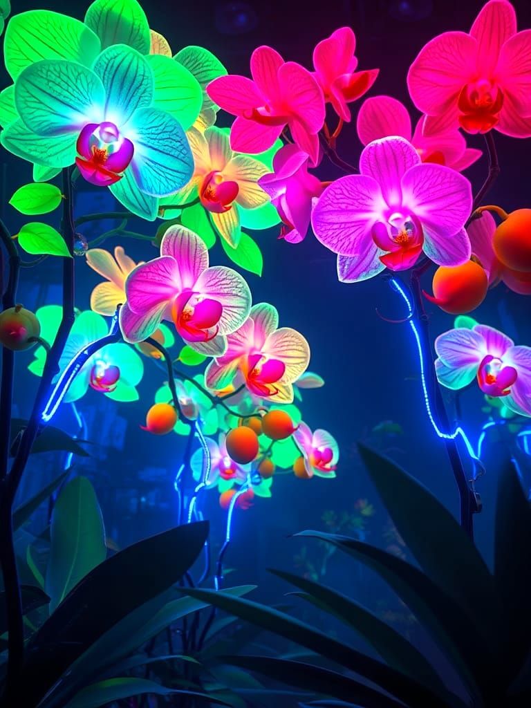 Glowing Neon Orchard in Graffiti Art Style