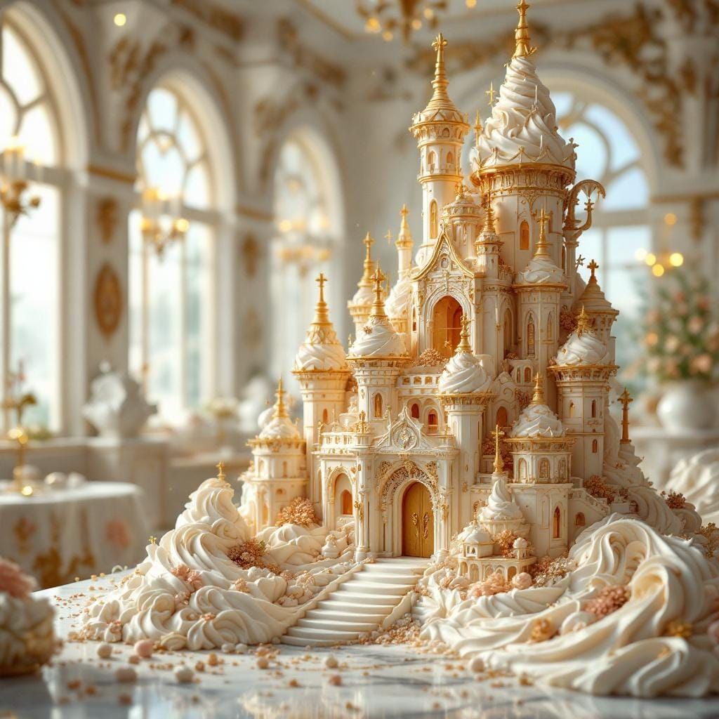 Opulent Fantasy Castle Cake, Digital Matte Painting