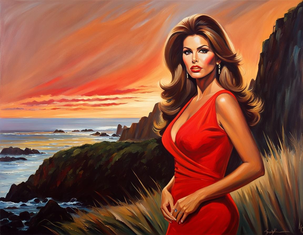 Raquel Welch Impressionist Portrait on Oregon Coast