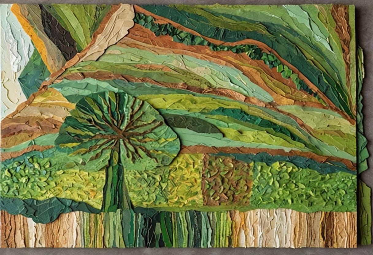 Layered Paper Landscape with Rolling Green Hills