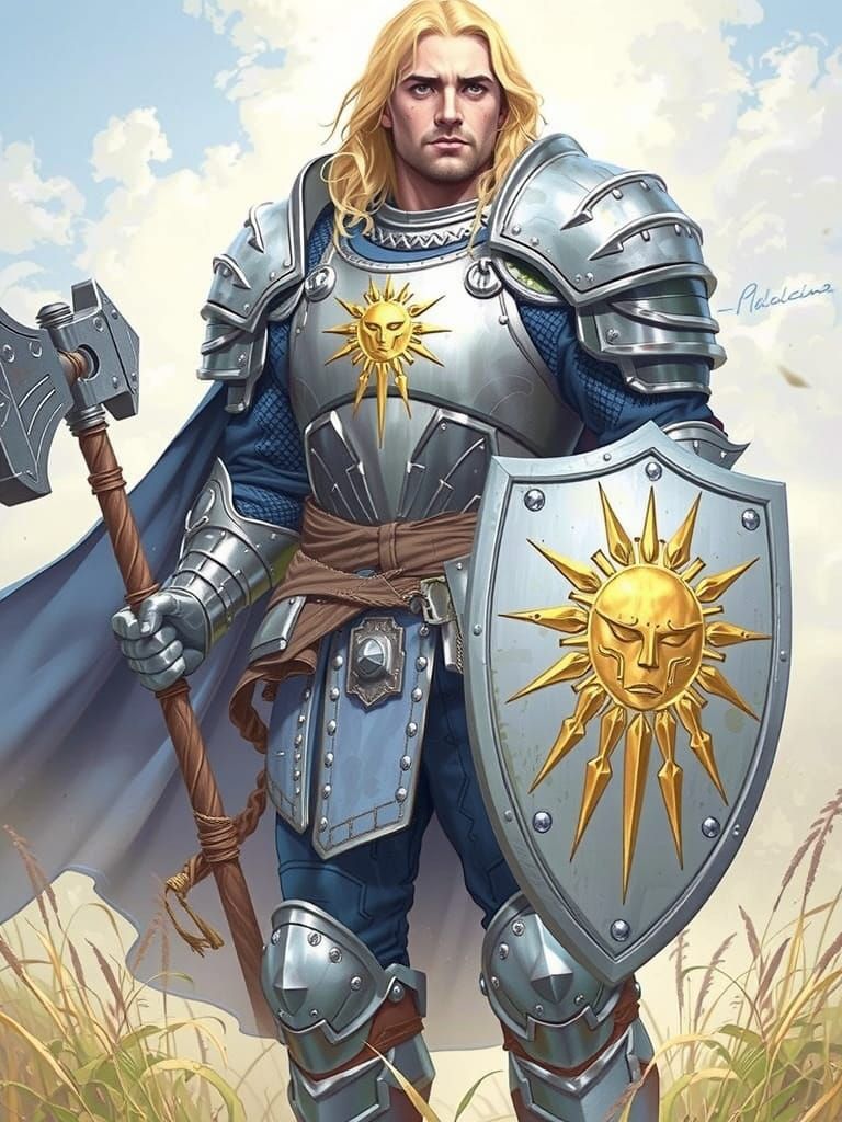 Heroic Aasimar Paladin in Steel Armor