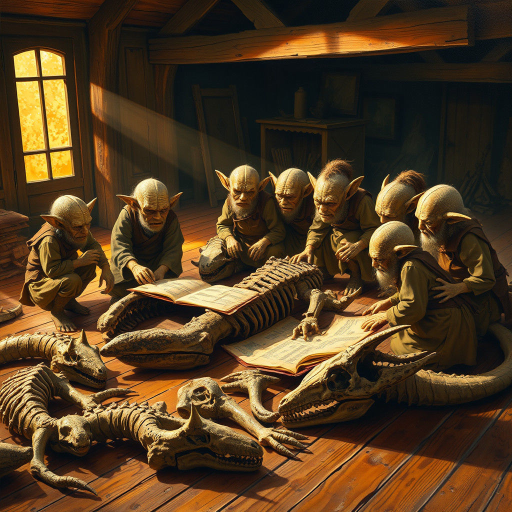 Goblins Assemble Dinosaur Skeleton Using IKEA Manual