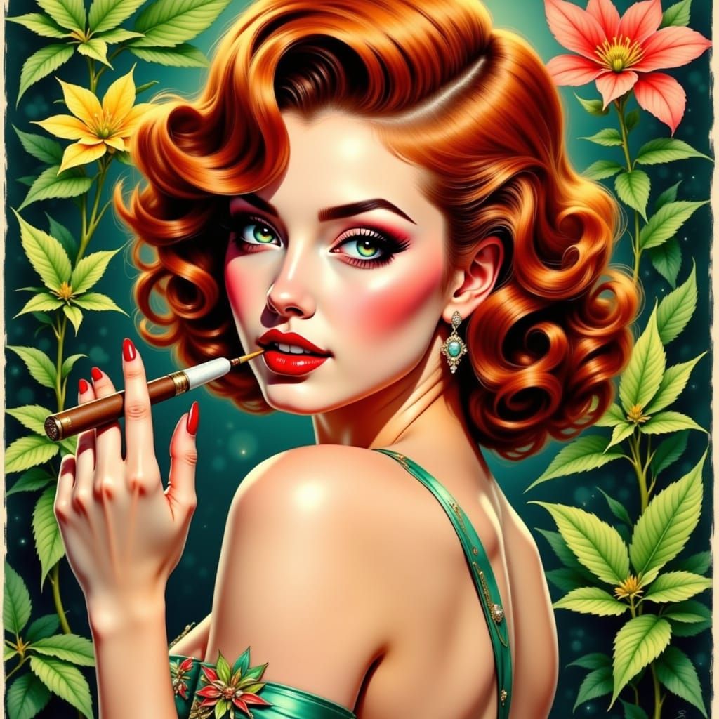 Vibrant Pinup Model with Luscious Hair and Sultry Eyes