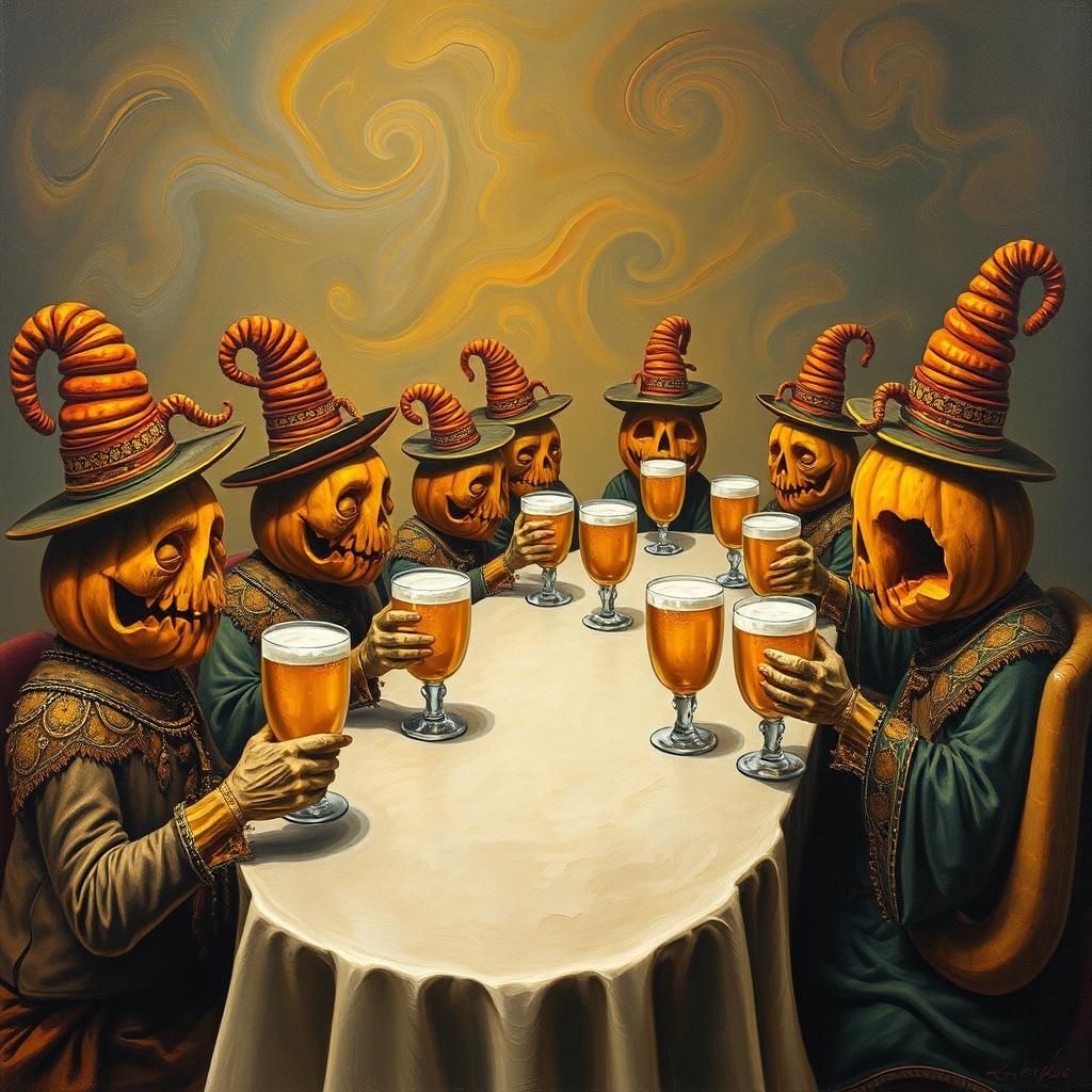 Surreal Pumpkins Toast with Pumpkin Beer, Dali-esque