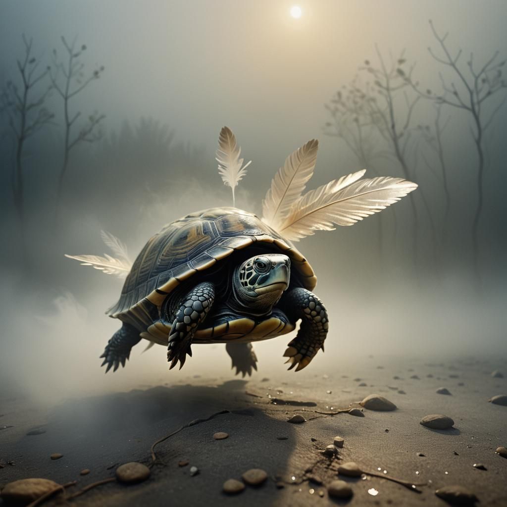 Dreaming Turtle Flight in Surreal Style