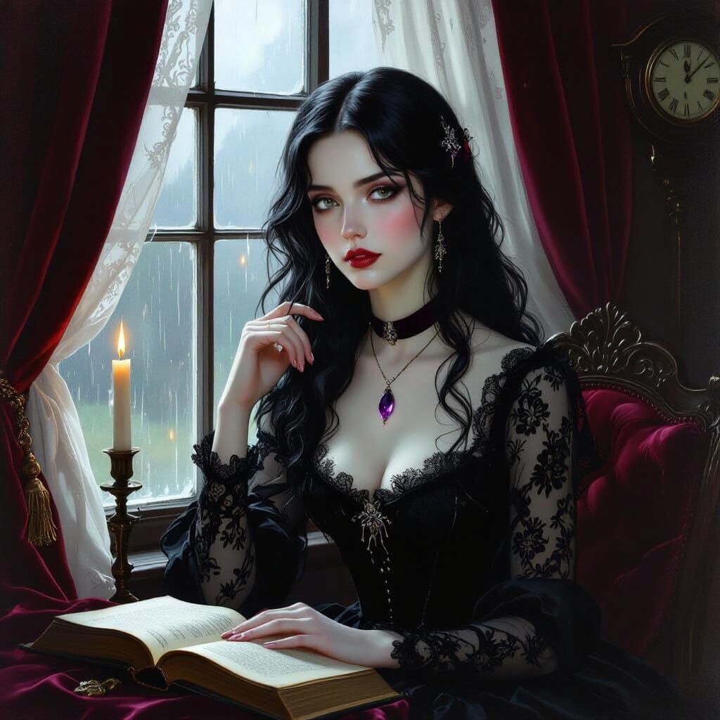 Victorian Woman in Candlelit Room, Pre-Raphaelite Style