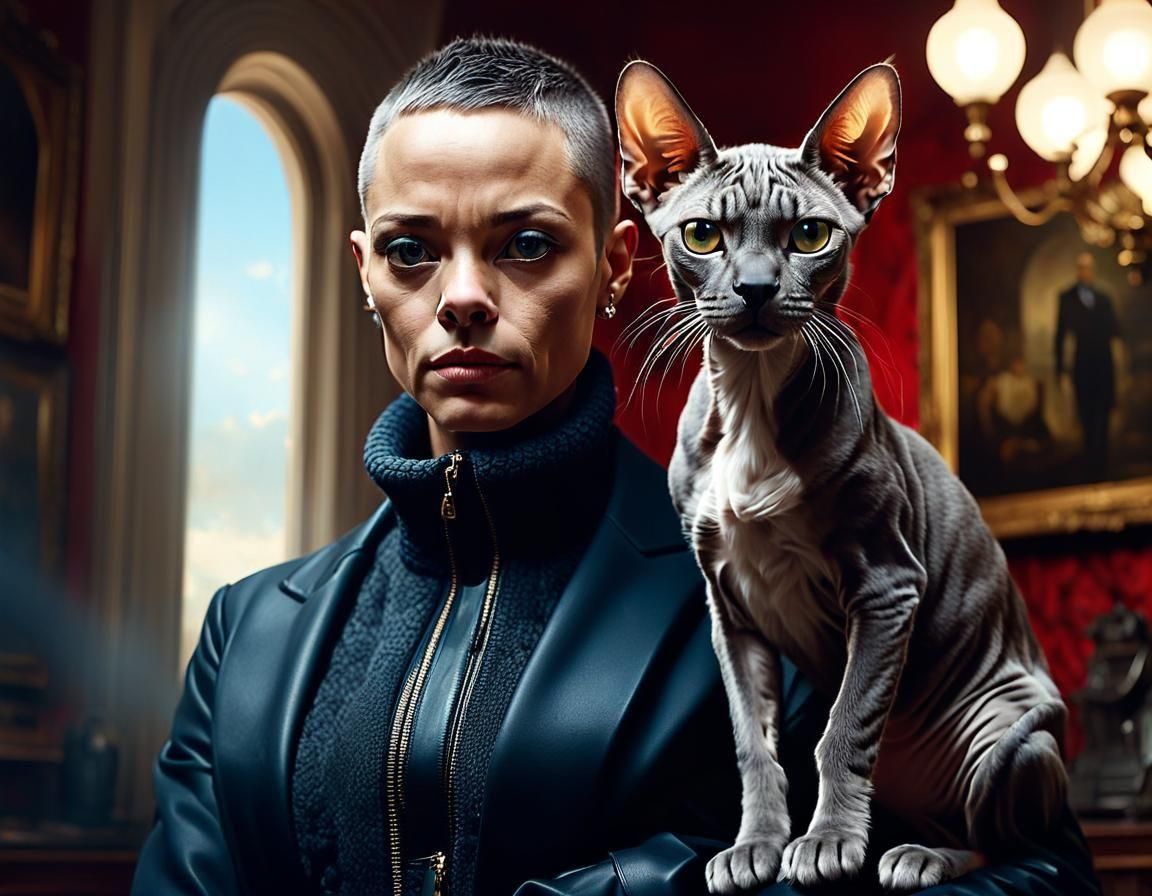 Striking Portrait of Cat Owner and Cat in 3D