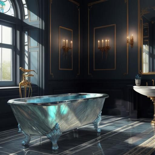 Ethereal blue labradorite Bathtub& beautiful craftsmanship vibes& ethereal design vibes& shimmery vibes& hyperdetailed t...