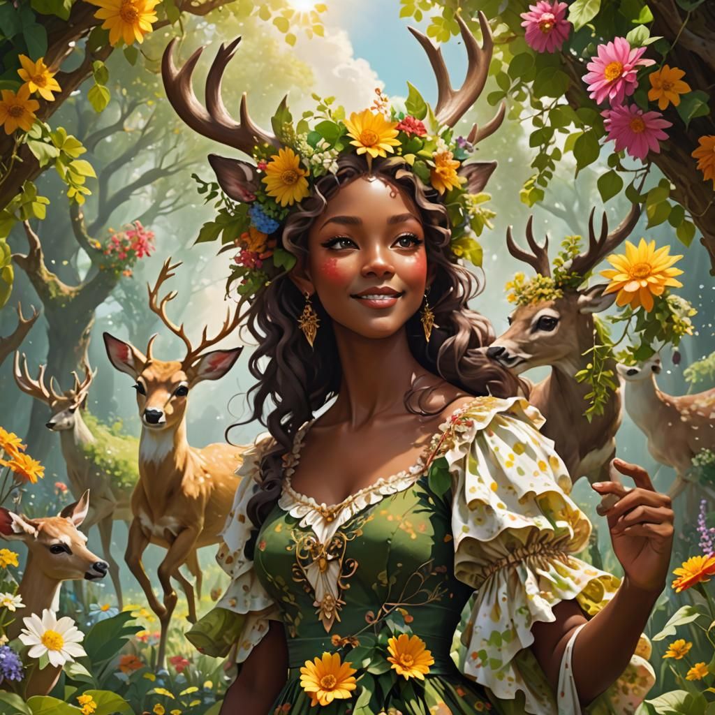 Happy Satyr Surrounded by Flowers and Sunshine