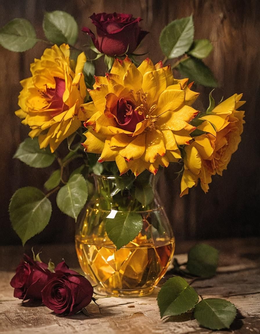 Vibrant Floral Still Life with Red Roses