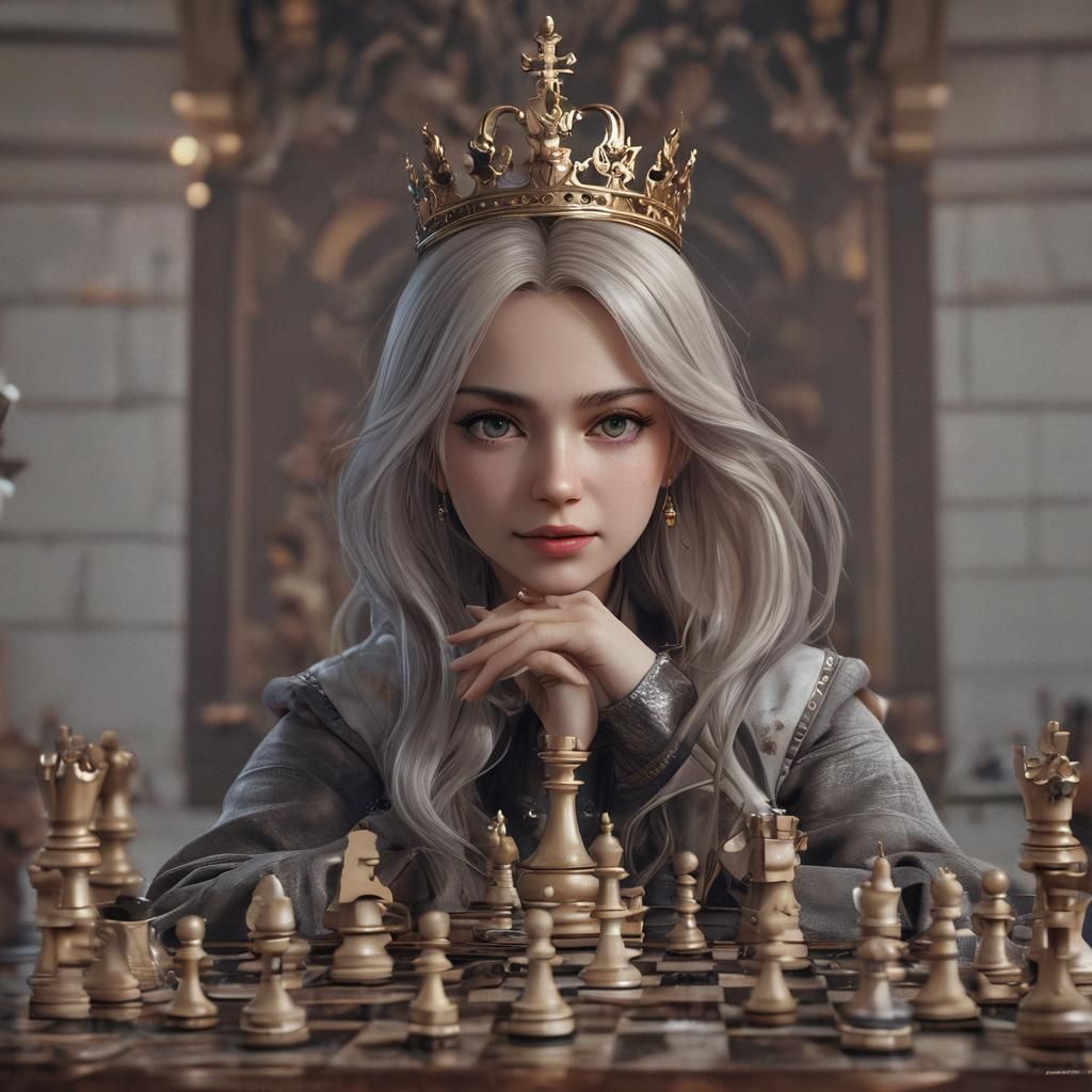 Chess Queen in Detailed 3D Anime Style