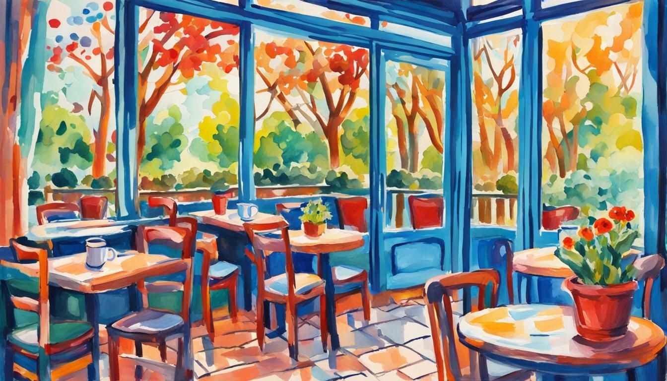 Cafe Window in Gouache Style