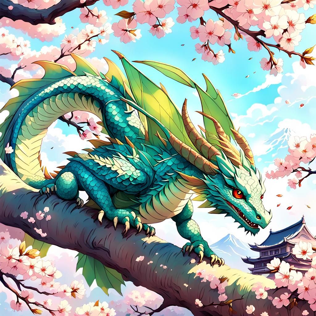 Leaf Dragon in Vibrant Anime Art Style