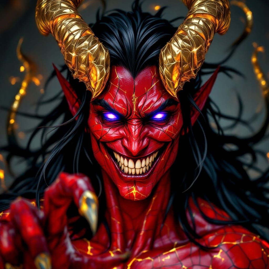 Byzantine Tiefling with Glowing Kintsugi Cracks and Hypnotic...