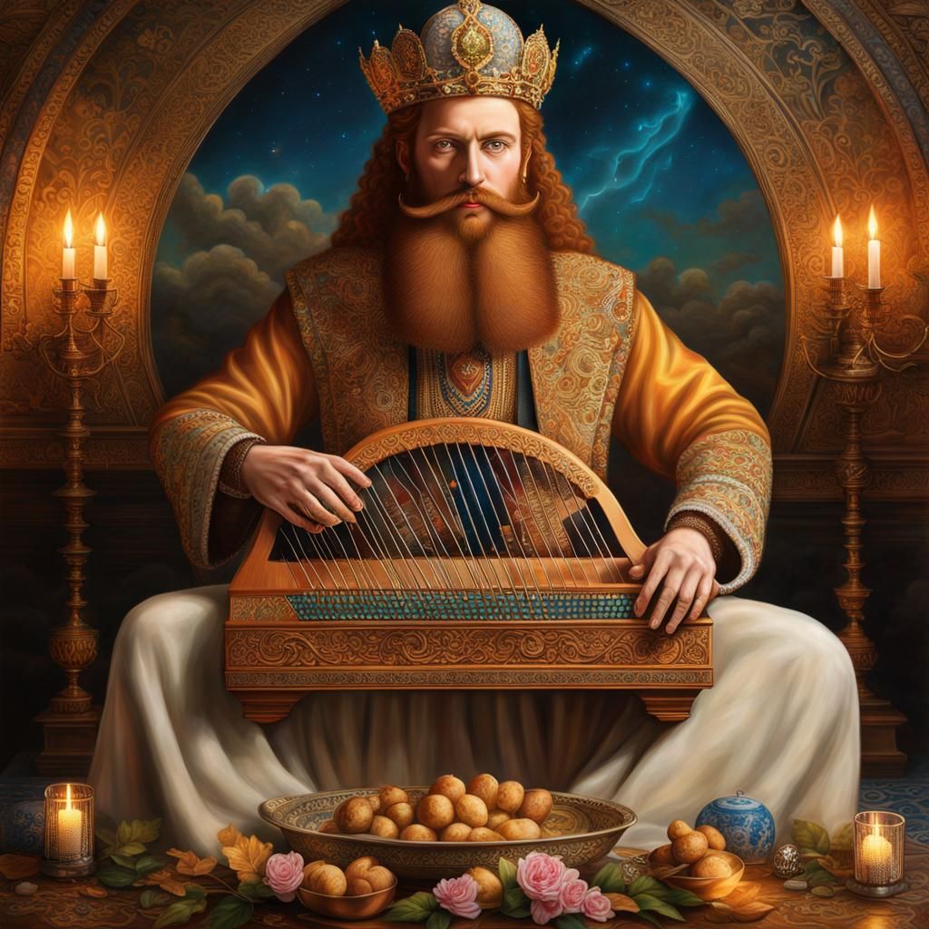 Hyperreal King David Playing Zither
