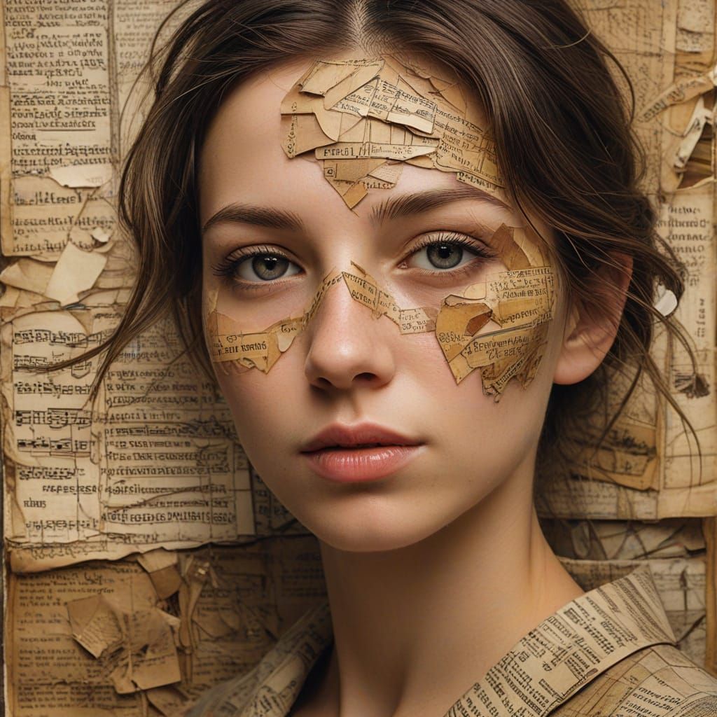 Vintage Map Face: Dadaist Mixed-Media Portrait