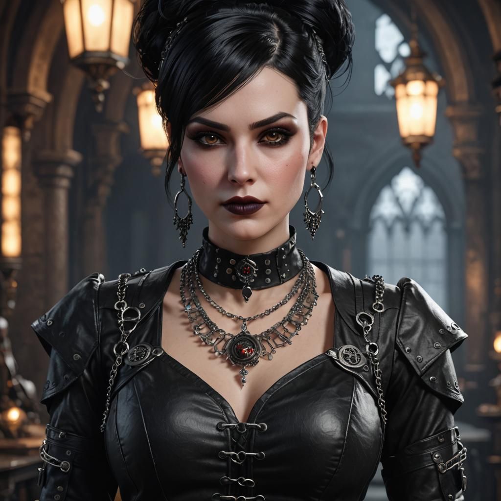 Gothic Punk Woman with Dark Eyes in Hyperrealistic Style