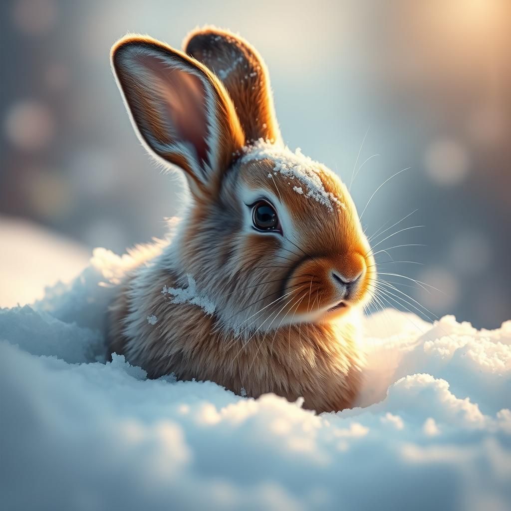 Snowy Bunny in Hyperrealistic Splash Art Style