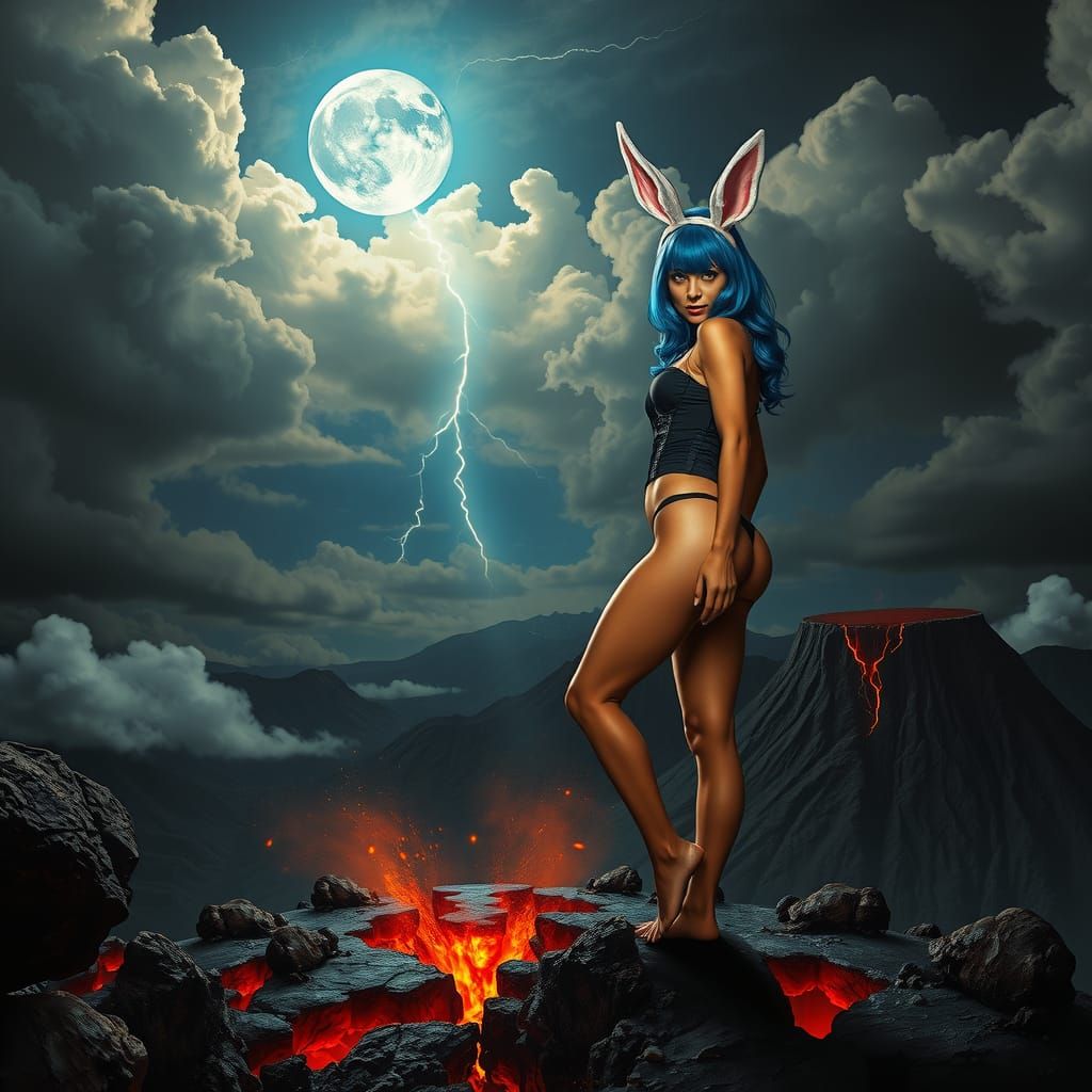 Volcanic Playboy Bunnies in a Dark Fantasy Landscape